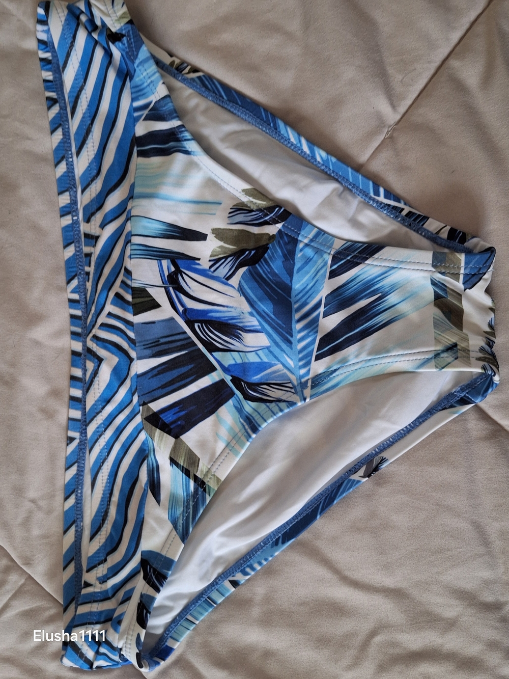 La Blanca Blue and White Tropical Print Bikini Bottom